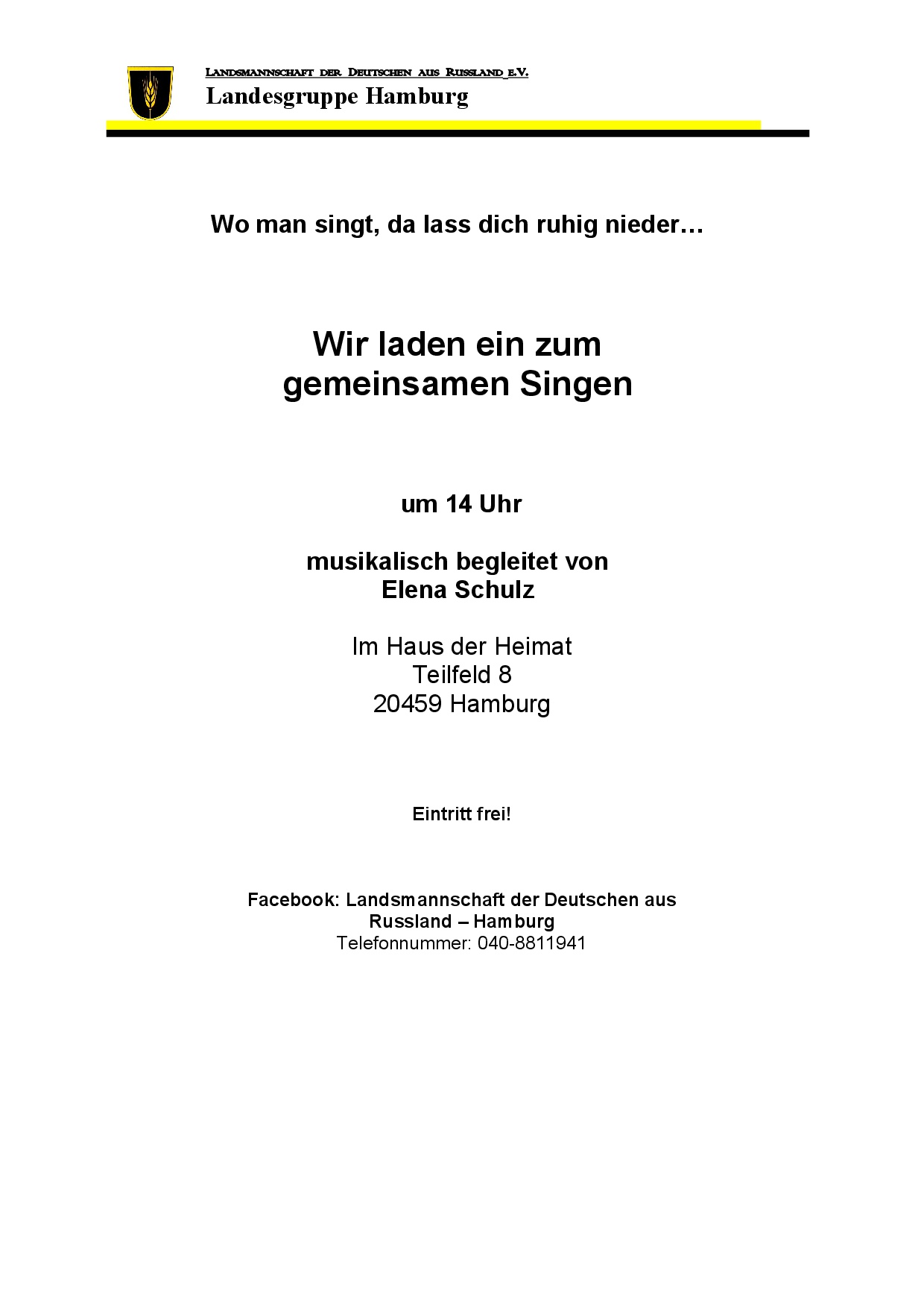 Einladung zum Singen